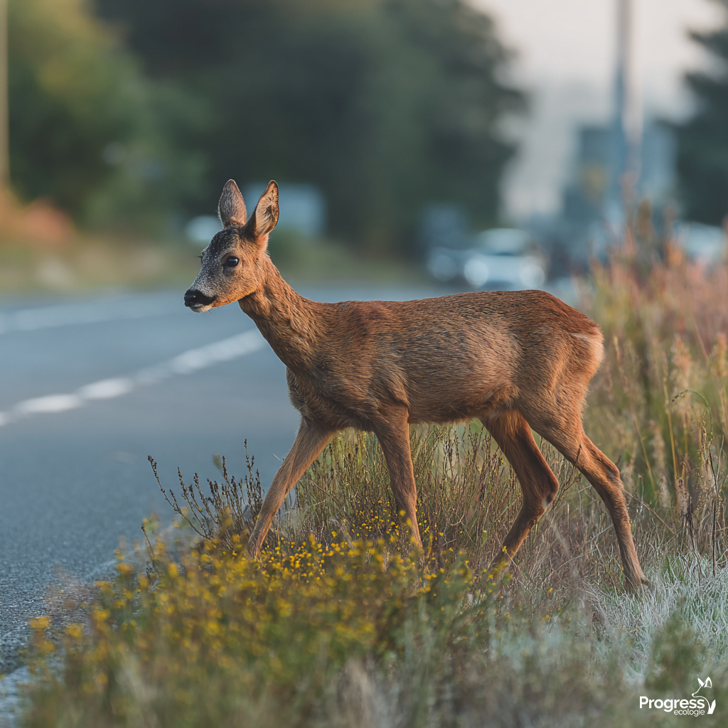 Overstekende ree - Progress 2025 Ree die de weg oversteekt